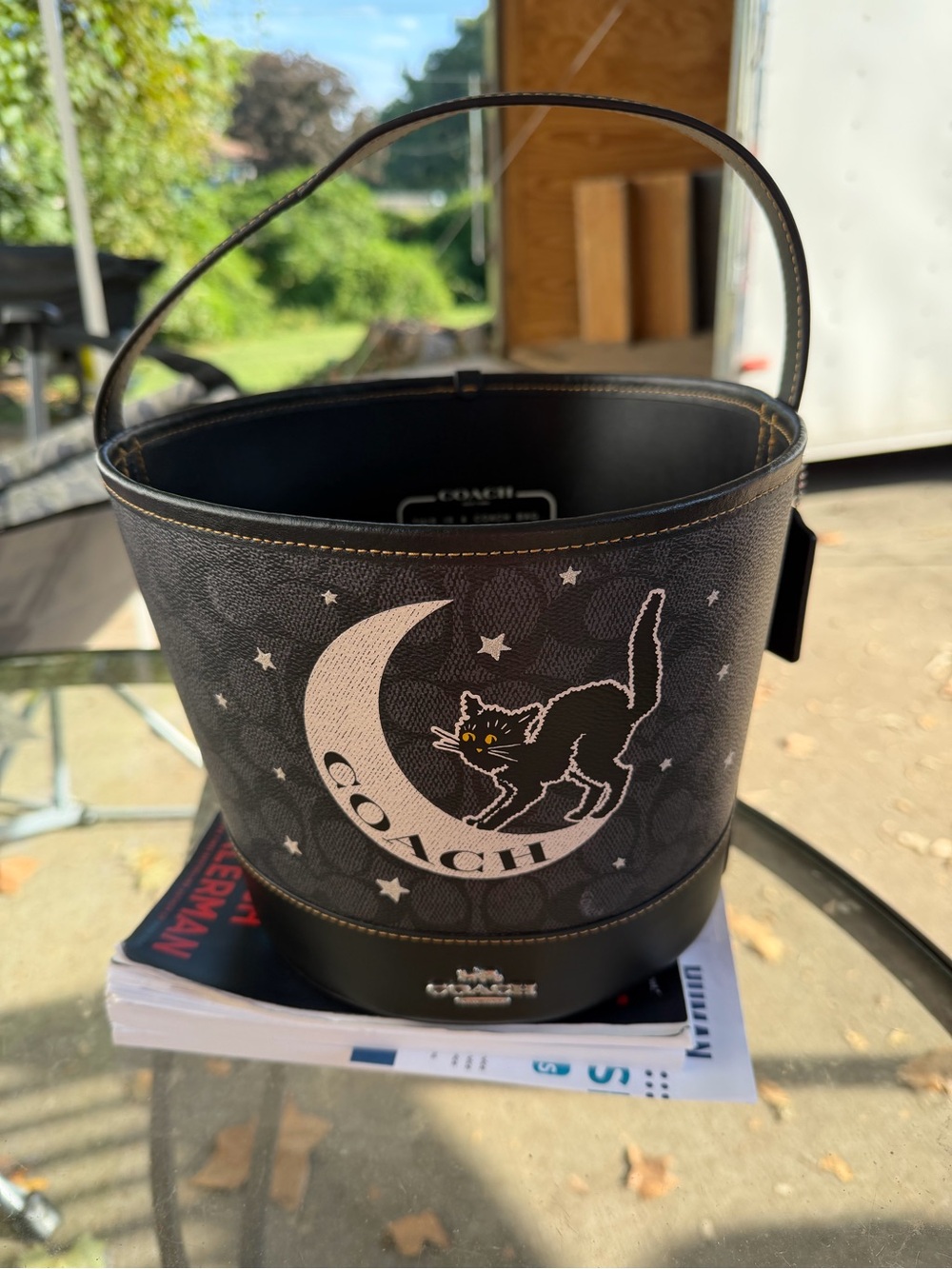 Coach Black Moon & Cat Graphic Bucket Bag